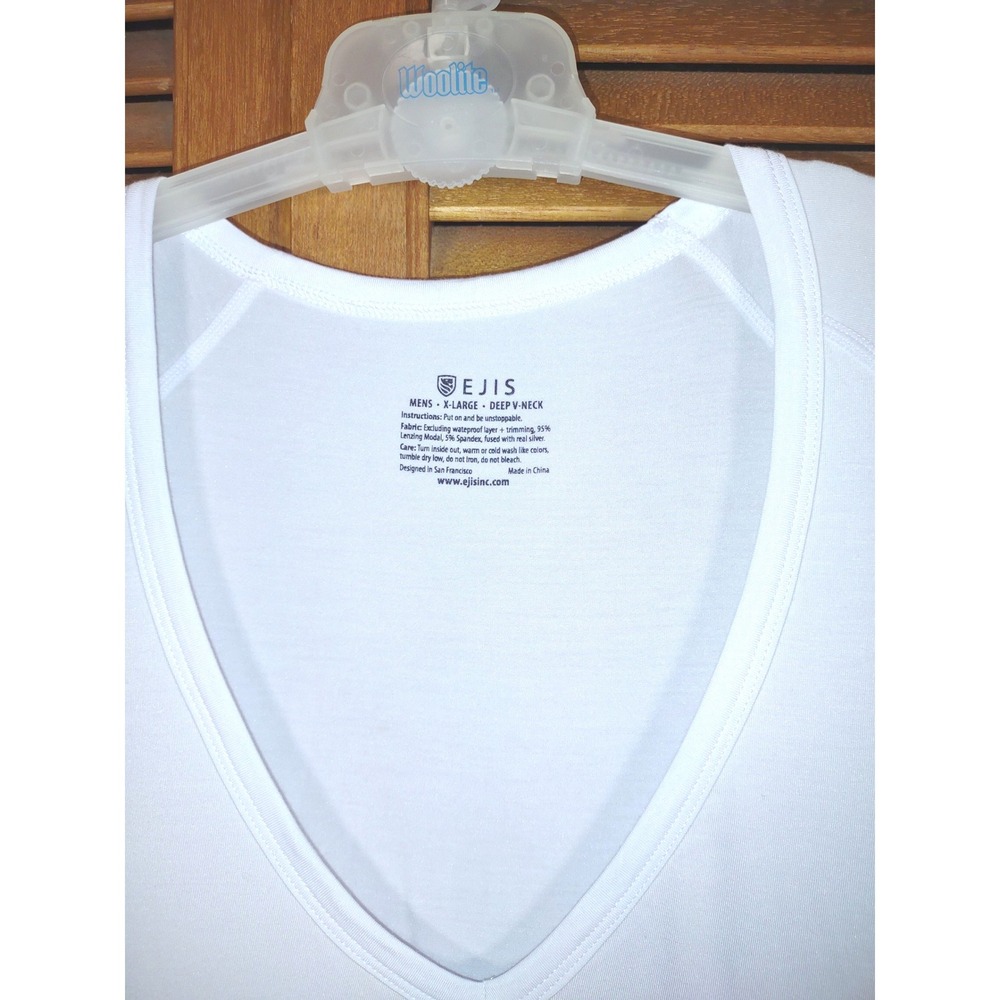 EJIS Mens‎ XL Undershirt White Sweat Proof Deep V-Neck Stain Protection - NWOT - Picture 5 of 8